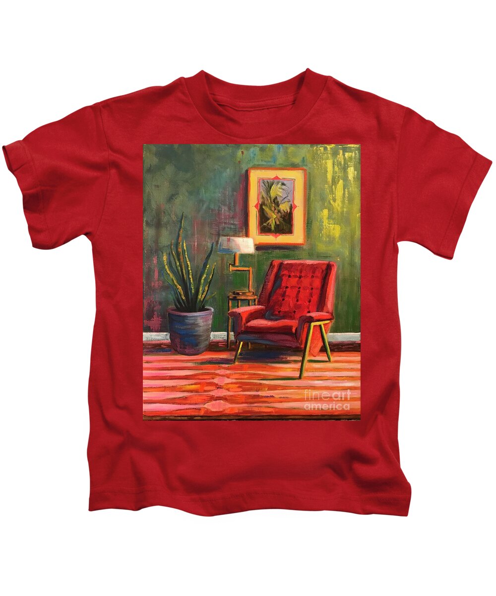 Mid-century Modern Kids T-Shirt featuring the painting The Red Chair by Sherrell Rodgers