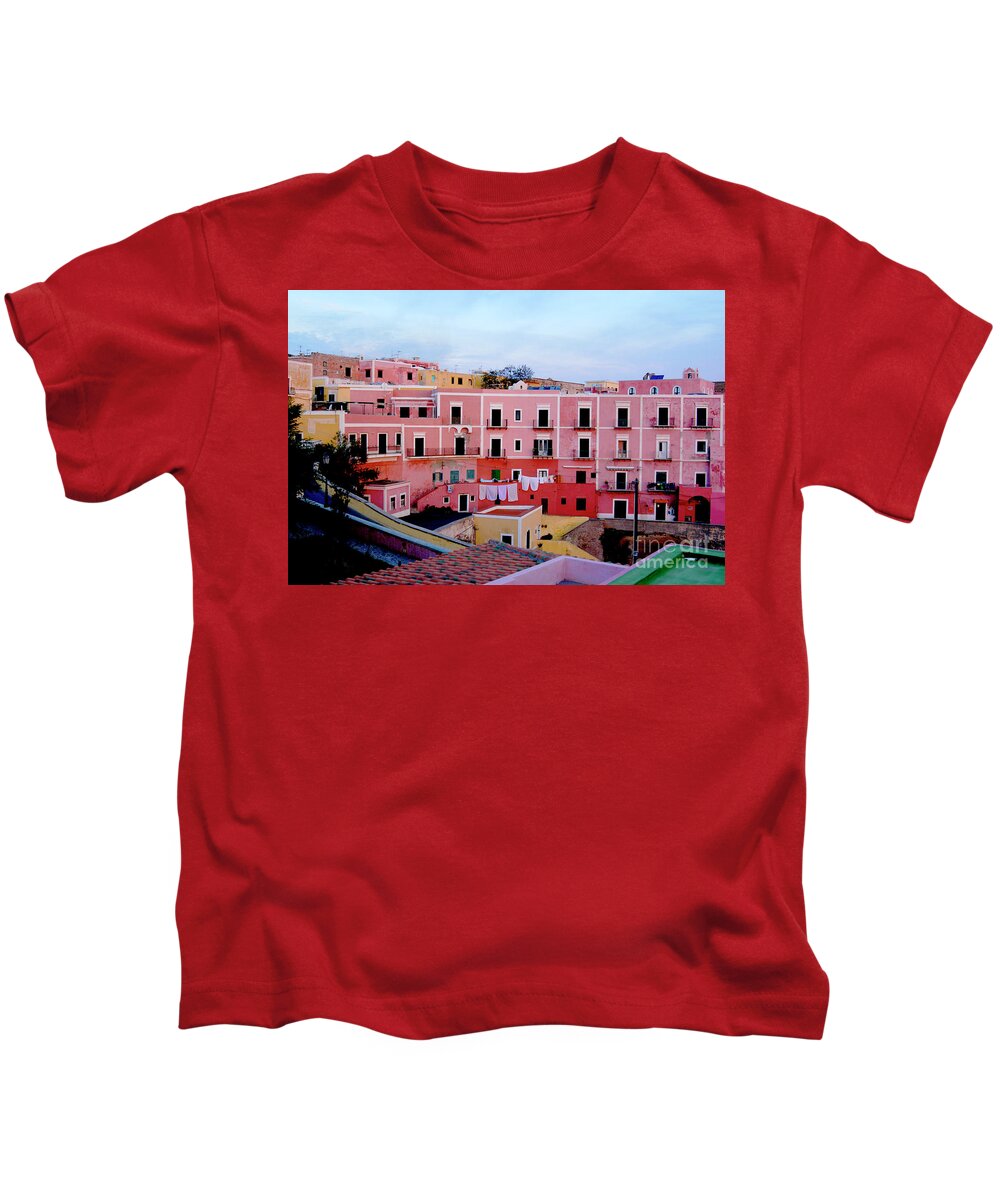 Ventotene Island Kids T-Shirt featuring the photograph The sleepy town on the island of Ventotene, Italy. by Gunther Allen