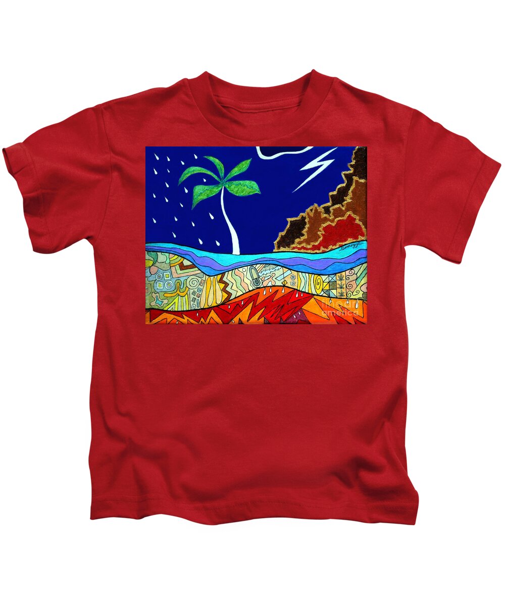 Landscape Kids T-Shirt featuring the painting Tropical Storm by Jayne Somogy