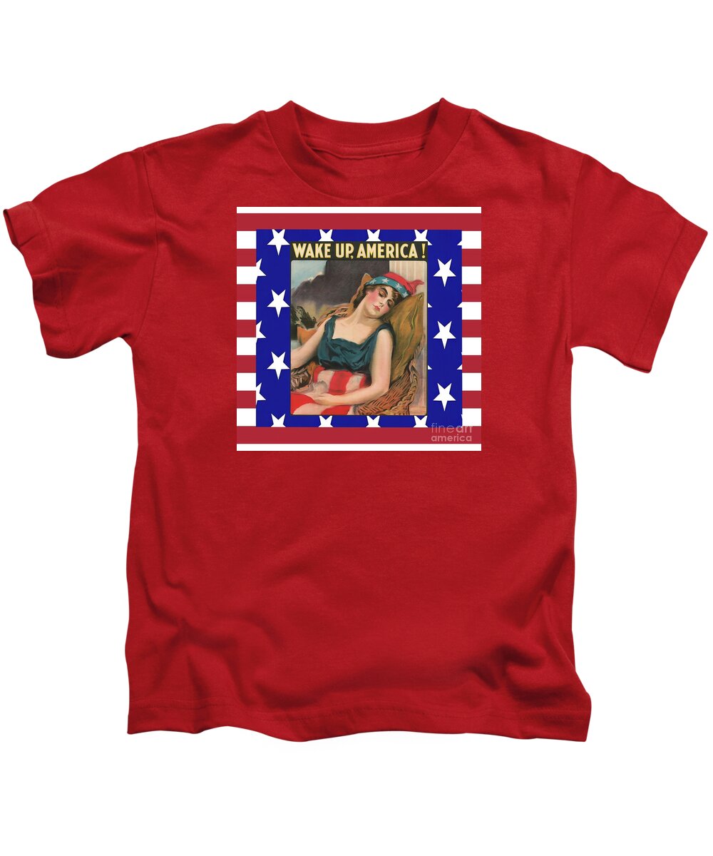 Wake Up Kids T-Shirt featuring the mixed media Wake Up America USA United States by Mixed Media
