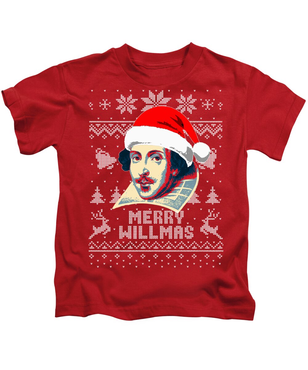 Santa Kids T-Shirt featuring the digital art William Shakespeare Merry Willmas by Megan Miller