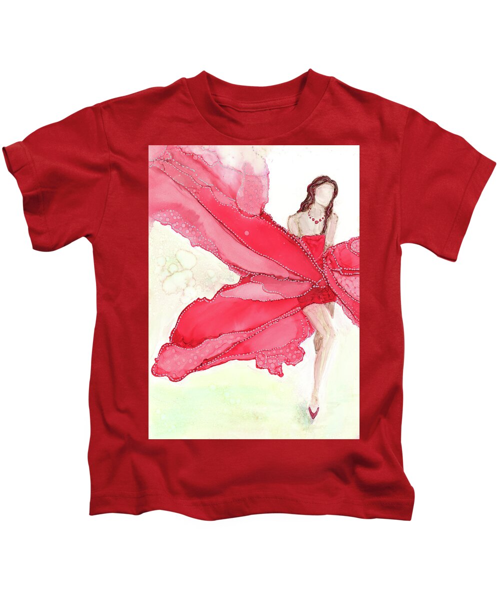 Wall Art Kids T-Shirt featuring the painting Woman in Red by Joyce Clark