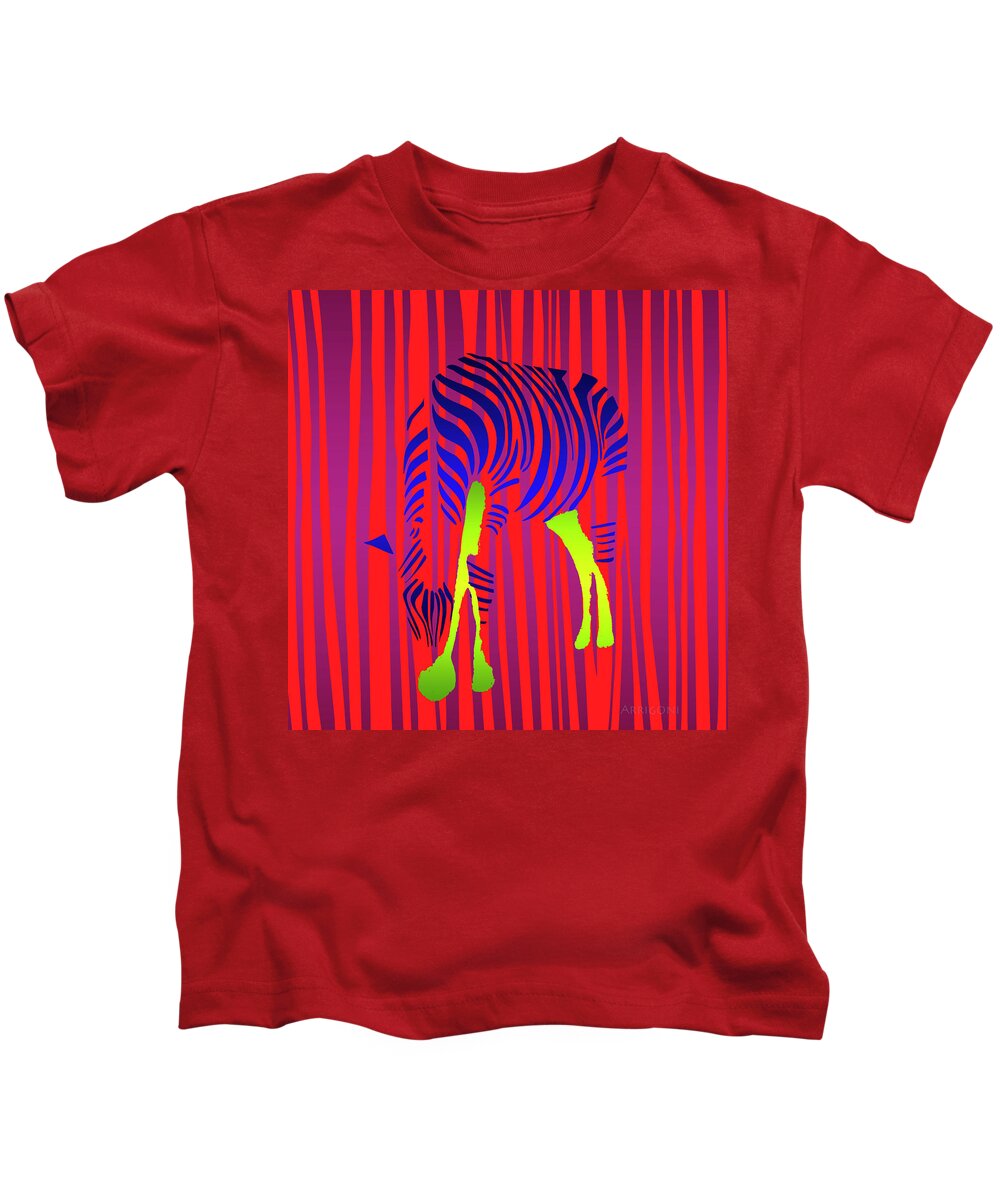 Zebra Kids T-Shirt featuring the painting Zebra-square by David Arrigoni