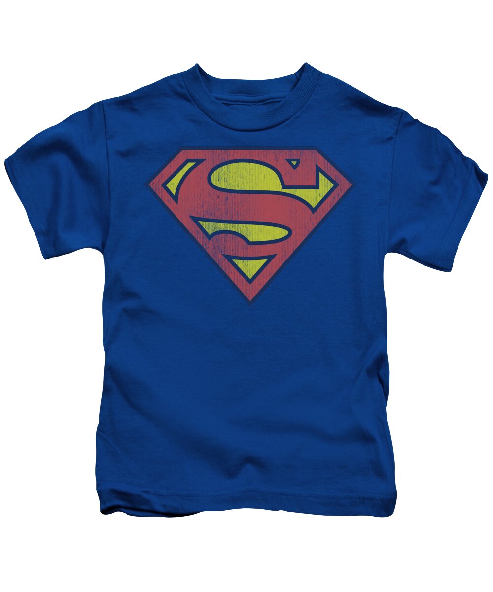 Dc Comics Kids T-Shirt featuring the digital art Dc - Retro Supes Logo Distressed by Brand A