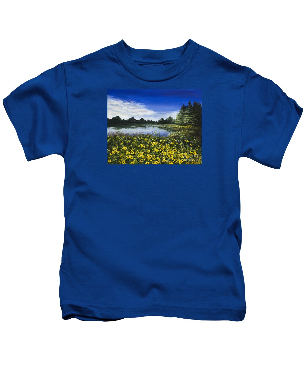 Wilderness Kids T-Shirt featuring the painting Summer Susans by Mary Palmer