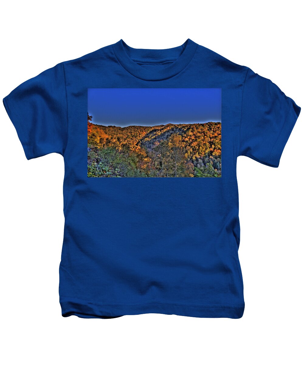 River Kids T-Shirt featuring the photograph Sun on the Hills #1 by Jonny D
