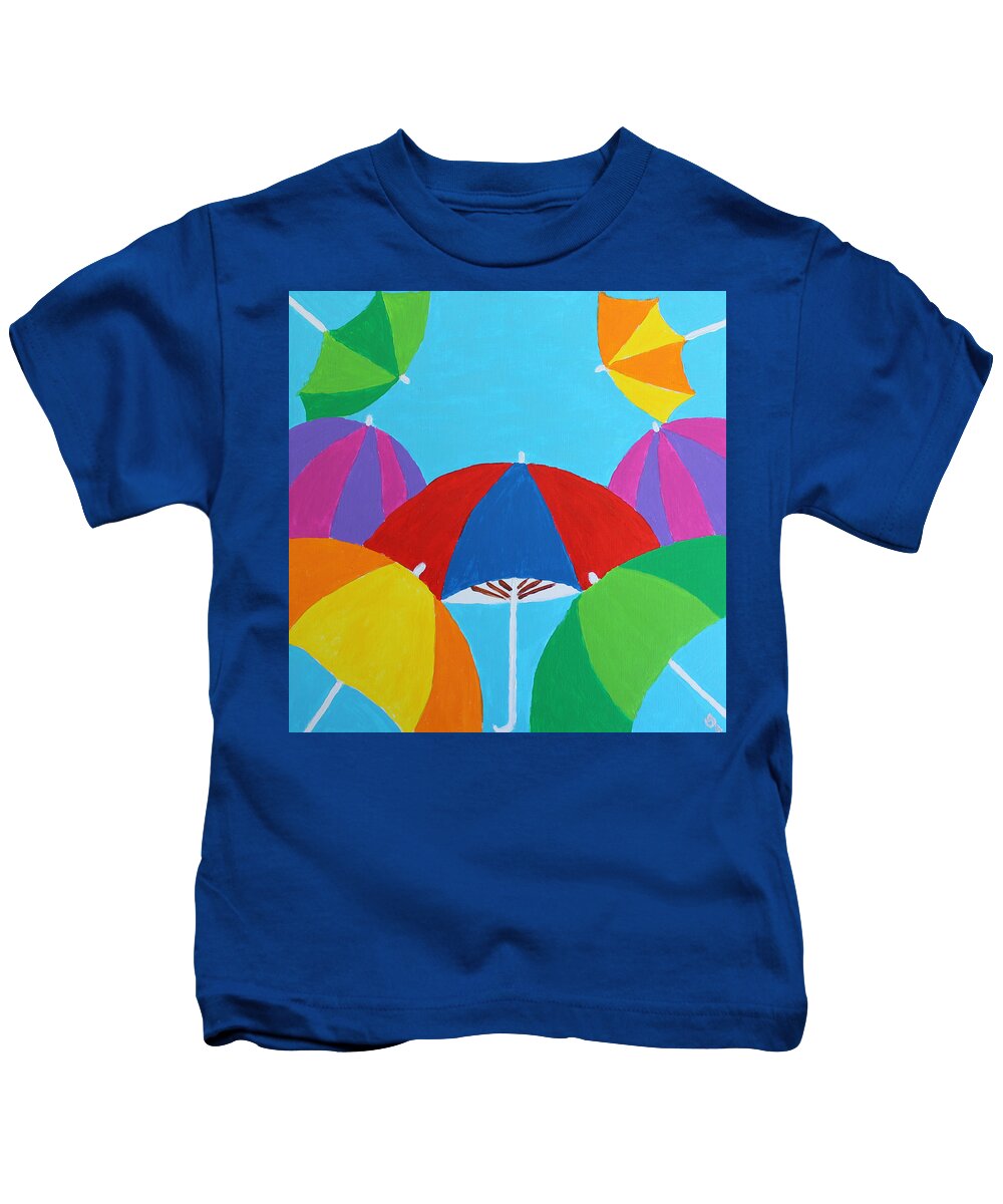 Umbrellas Kids T-Shirt featuring the painting Umbrellas by Deborah Boyd
