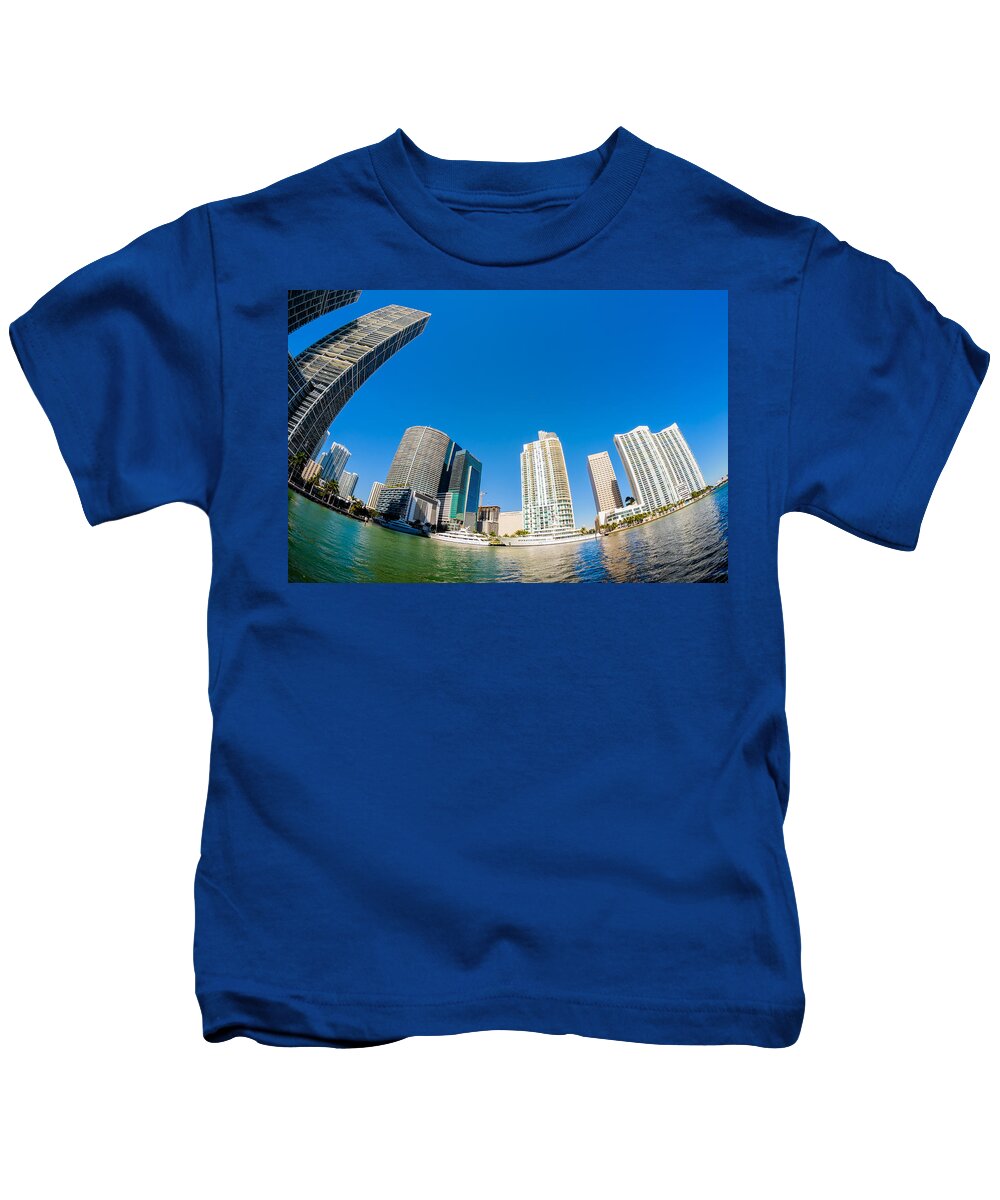 Architecture Kids T-Shirt featuring the photograph Downtown Miami Fisheye by Raul Rodriguez