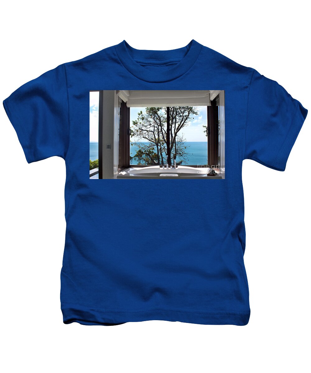 Photography Kids T-Shirt featuring the photograph Bathroom with a View by Kaye Menner