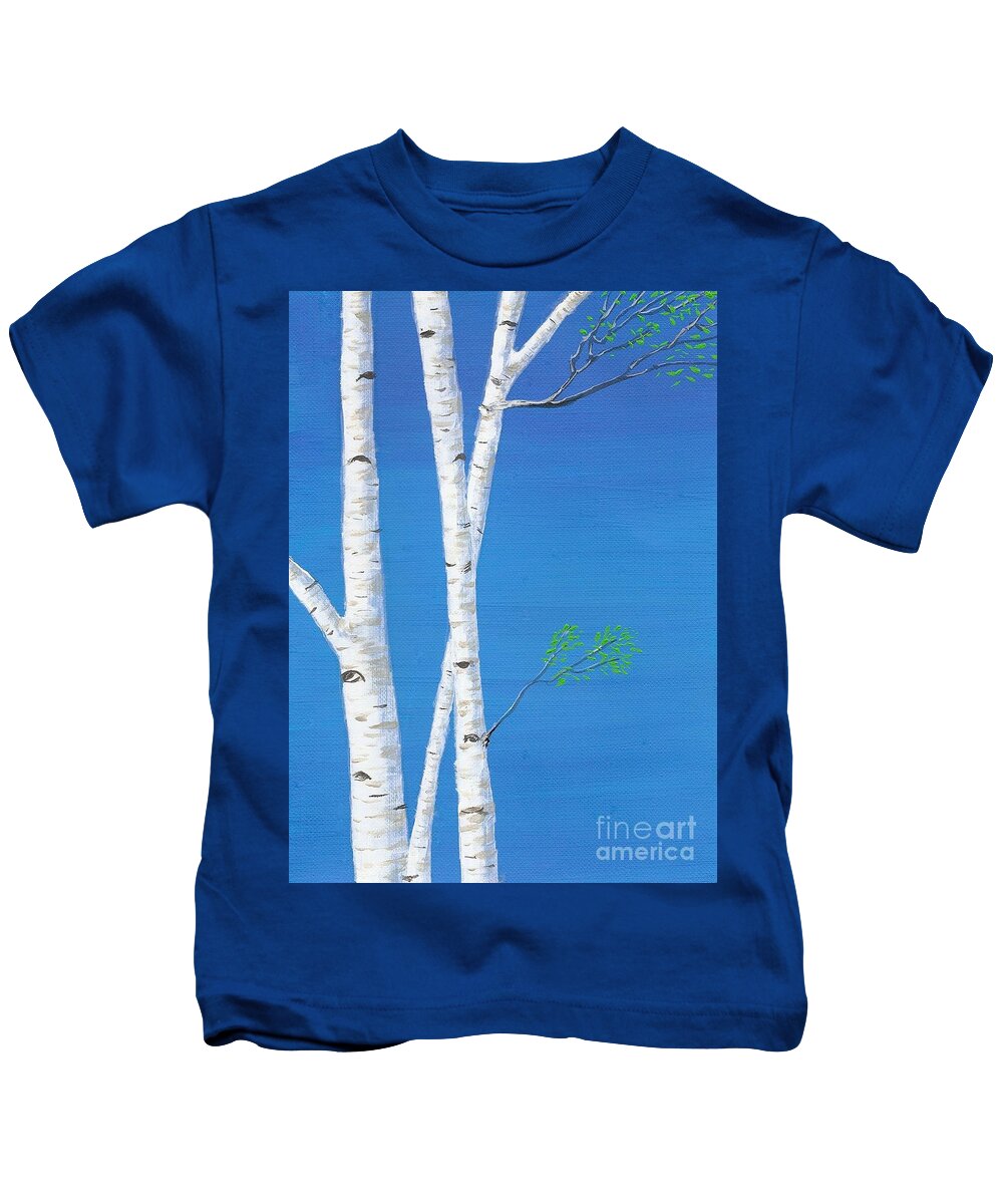 Birch Tree Kids T-Shirt featuring the painting Birch Trees by Mary Scott