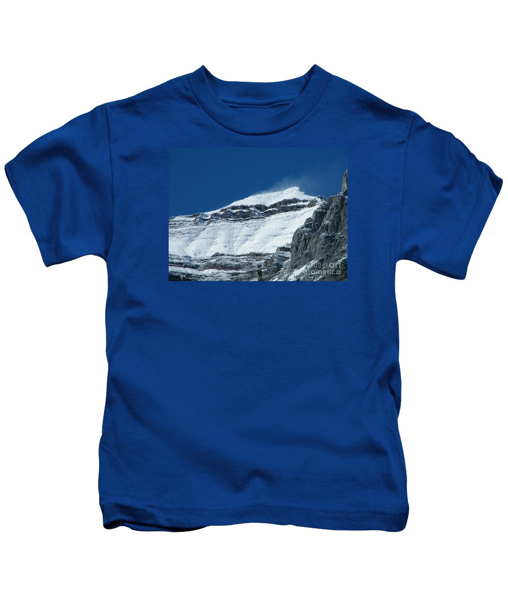 Rocky Mountains Kids T-Shirt featuring the photograph Blowing Snow by Ann E Robson