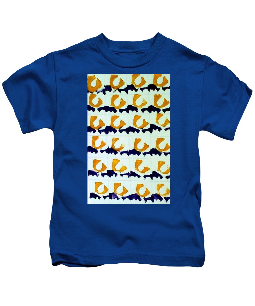 Abstract Block Design Kids T-Shirt featuring the mixed media Blue and Gold Notecard by Suzanne Berthier