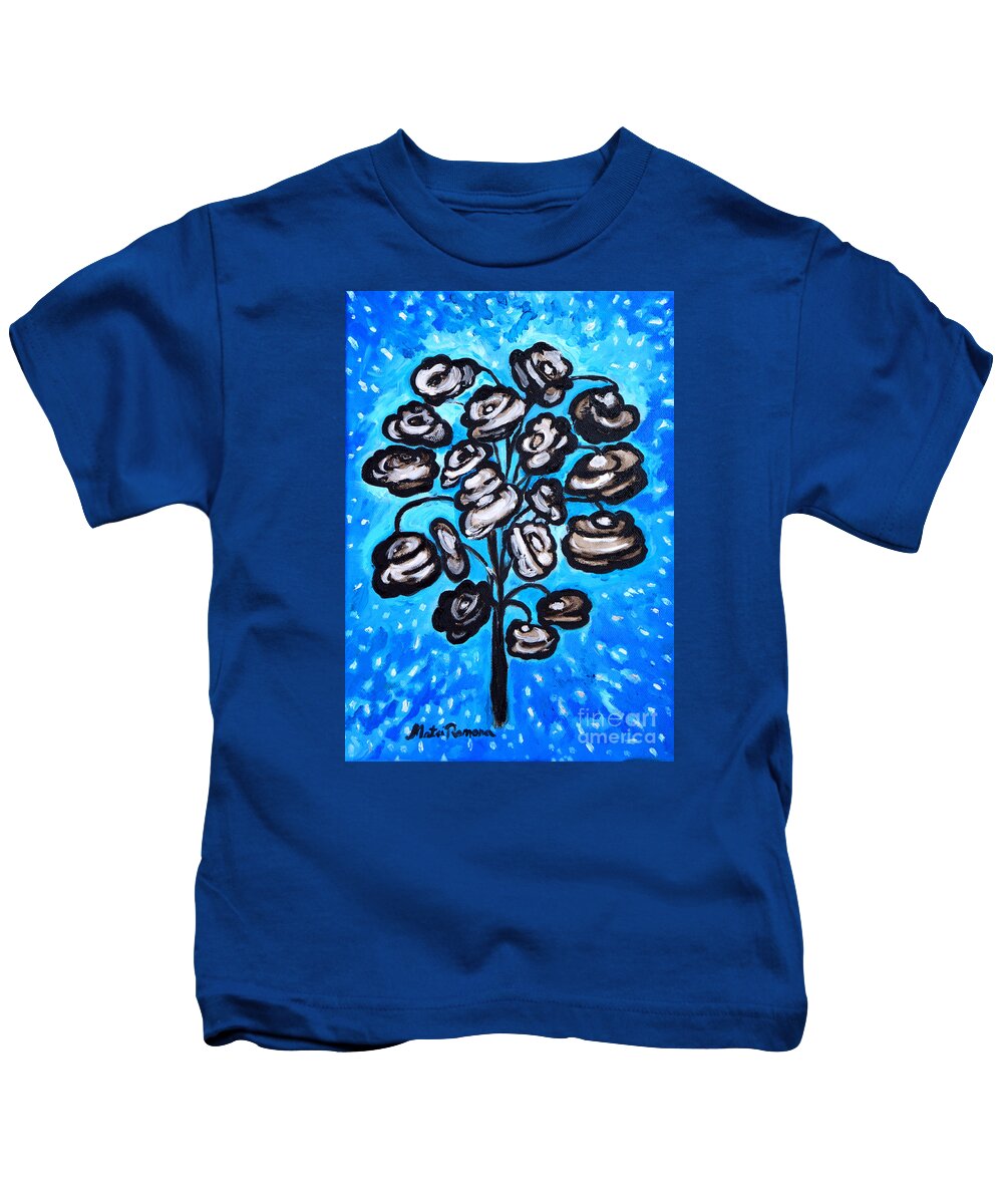 Blue Kids T-Shirt featuring the painting Bouquet of white poppies by Ramona Matei