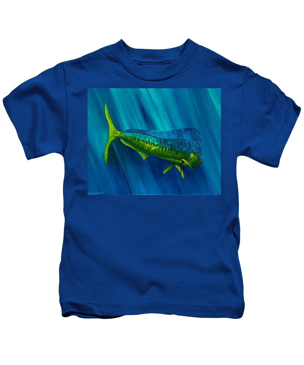 Dolphin Kids T-Shirt featuring the painting Bull Dolphin by Steve Ozment