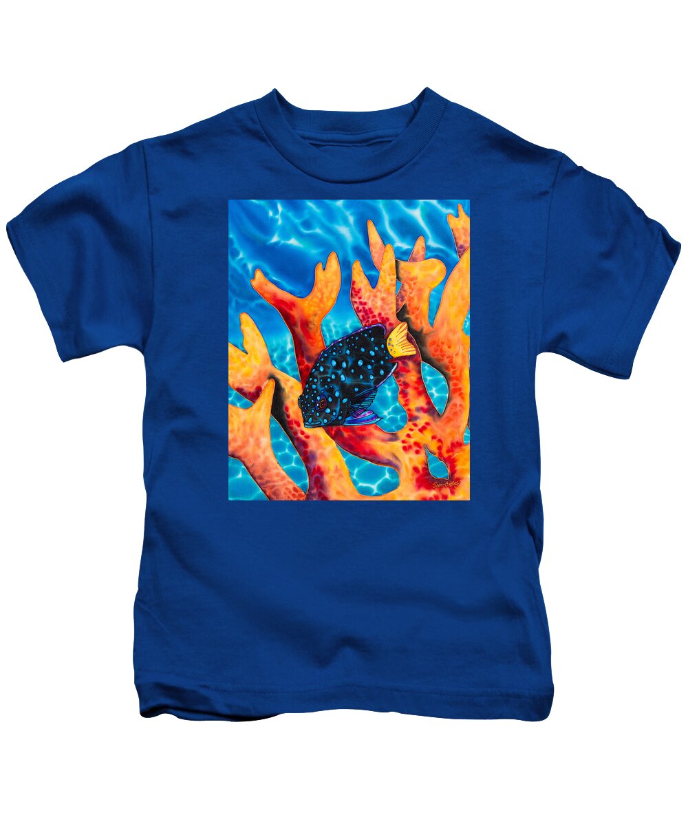 Damselfish Kids T-Shirt featuring the painting Caribbean Damselfish by Daniel Jean-Baptiste