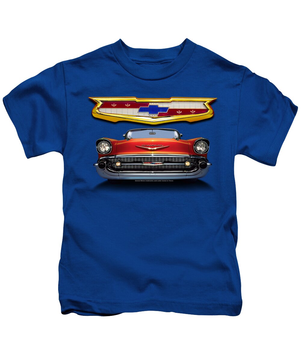 Chevrolet Kids T-Shirt featuring the digital art Chevrolet - 1957 Bel Air Grille by Brand A