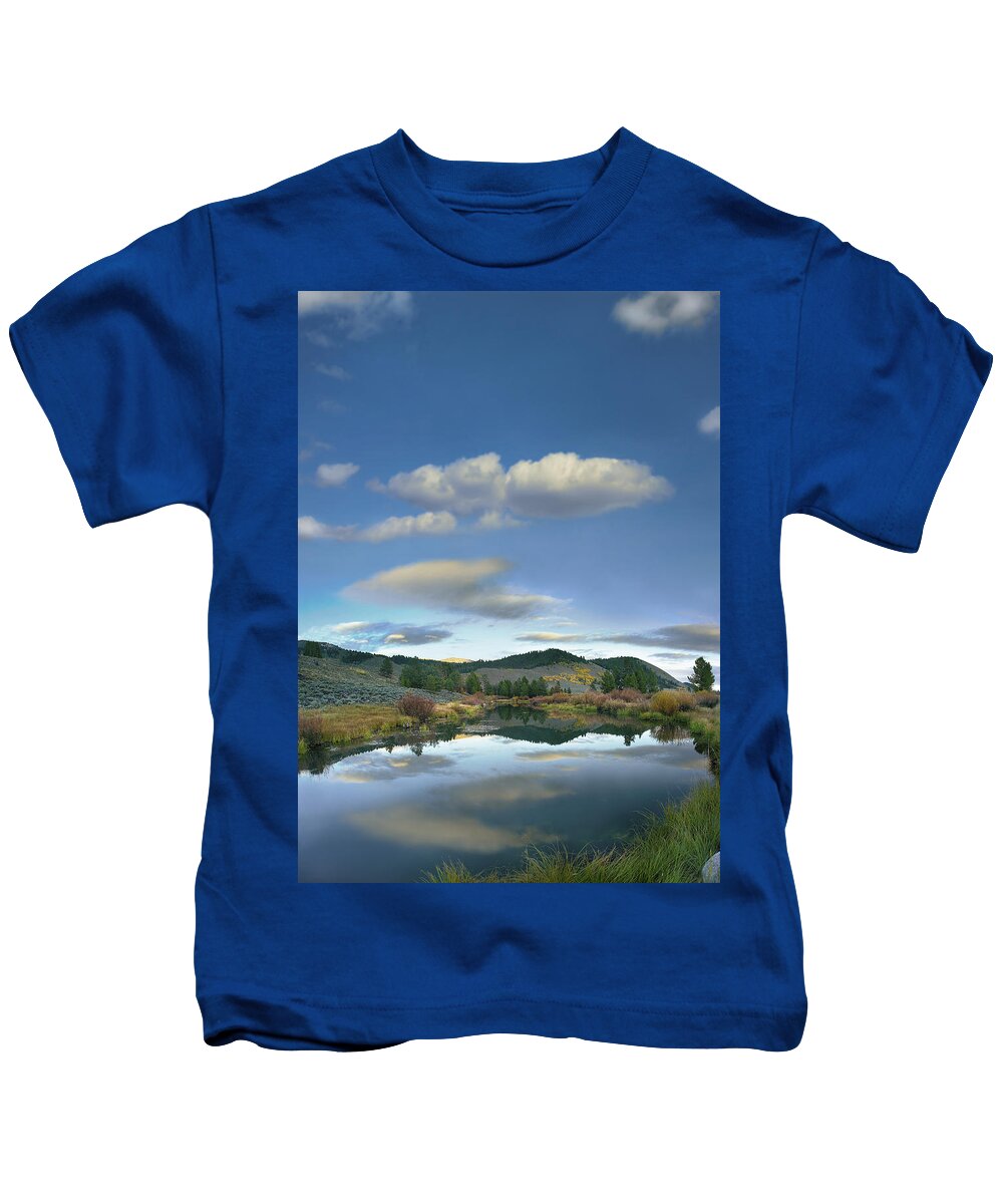 Feb0514 Kids T-Shirt featuring the photograph Clouds Reflected In Salmon River Idaho by Tim Fitzharris