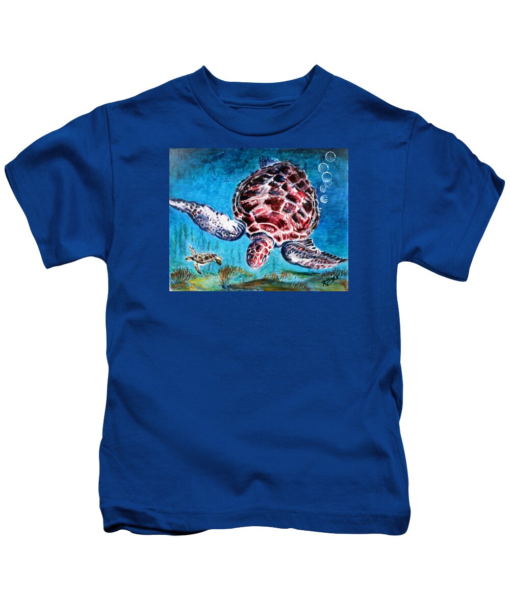 Turtle Kids T-Shirt featuring the painting Descent by Richard Jules