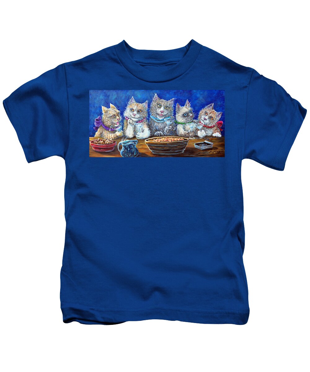 Animal Kids T-Shirt featuring the painting Felines After Five by Gail Butler