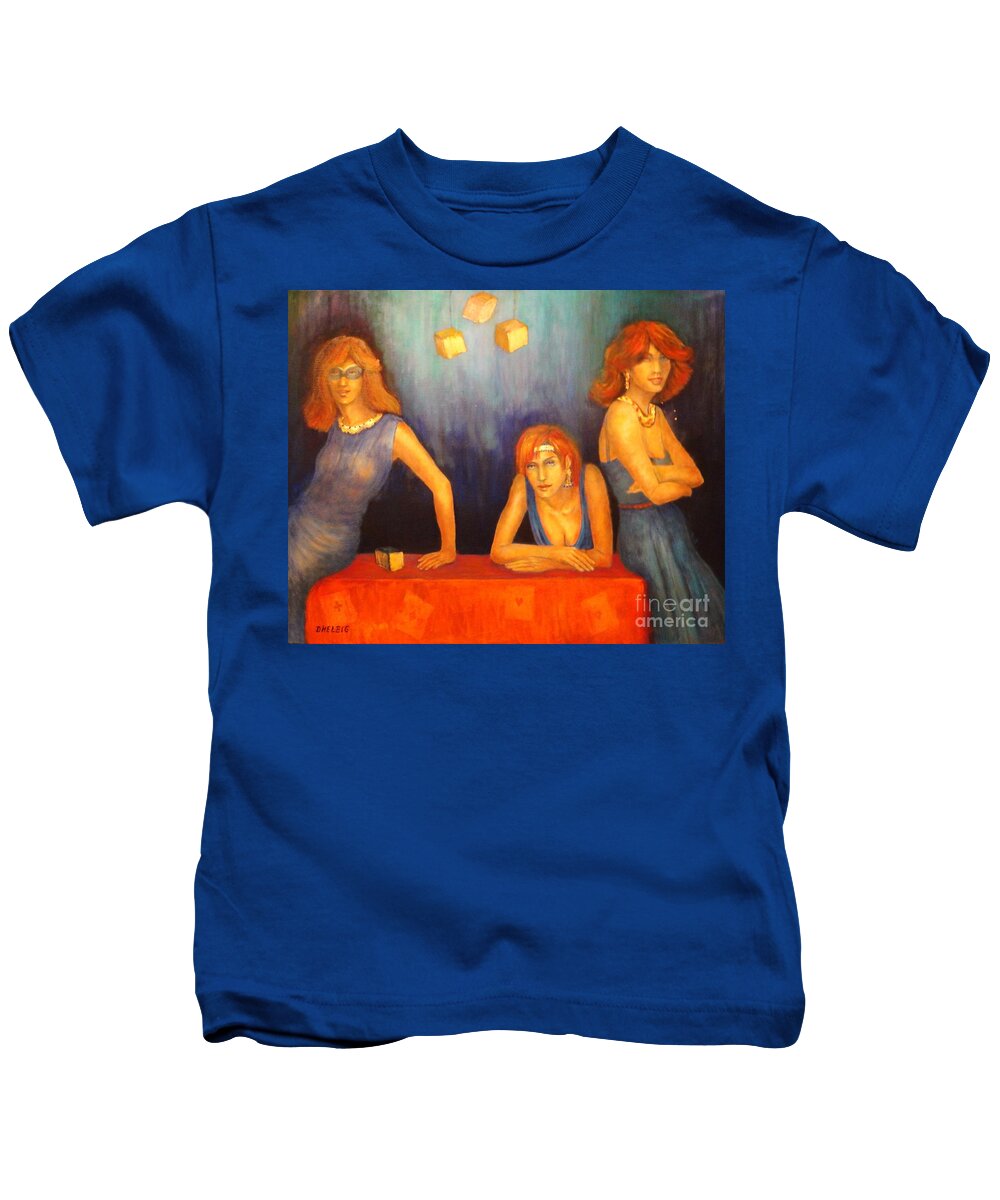 Lady Painting Kids T-Shirt featuring the painting Game Table by Dagmar Helbig