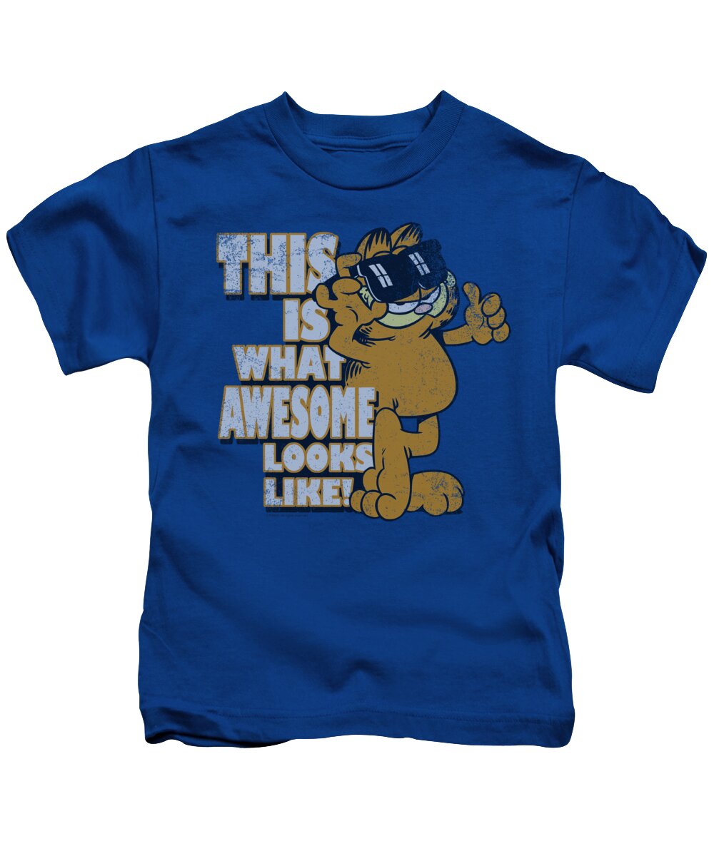 Garfield Kids T-Shirt featuring the digital art Garfield - Awesome by Brand A