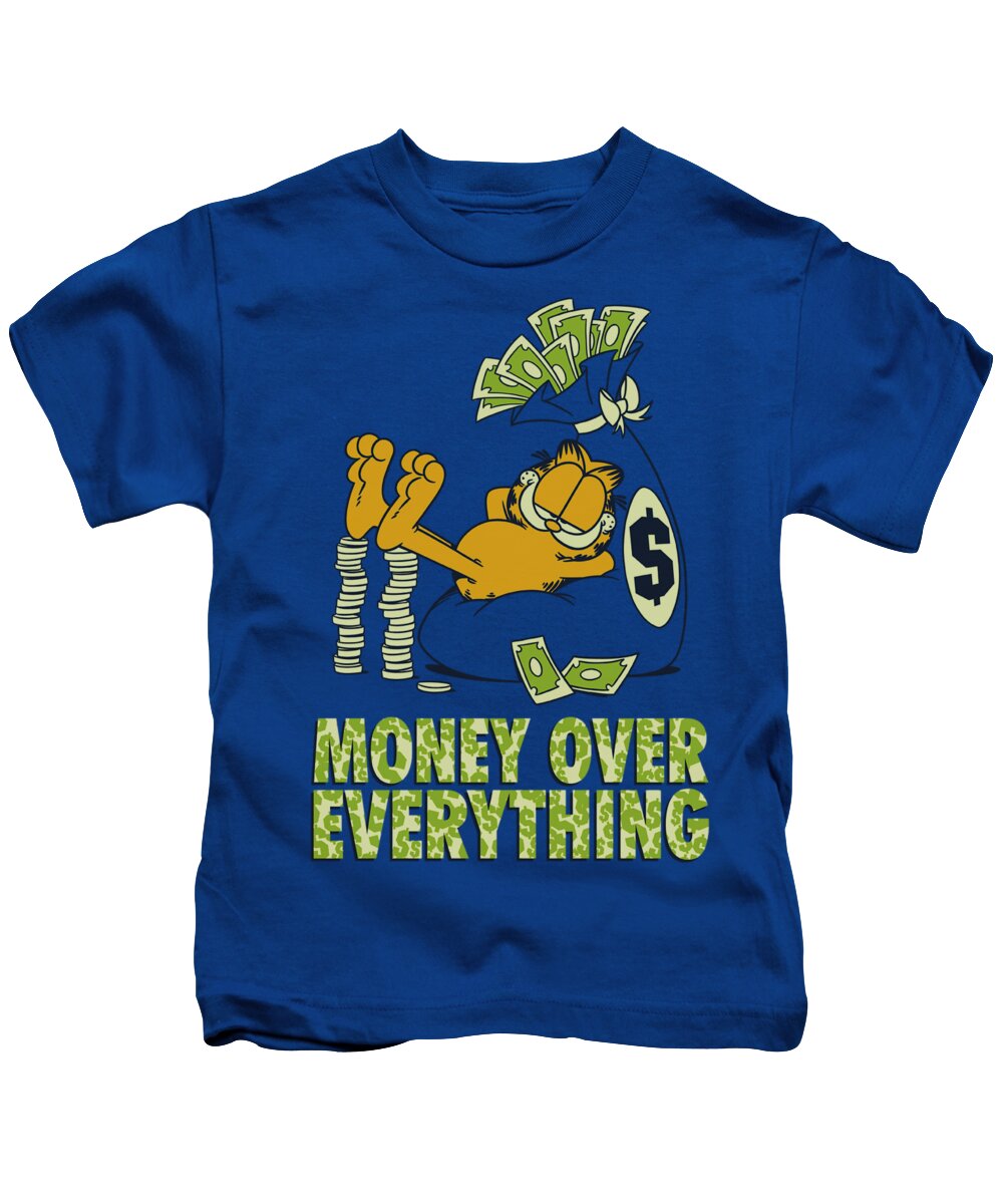 Garfield Kids T-Shirt featuring the digital art Garfield - Money Is Everything by Brand A