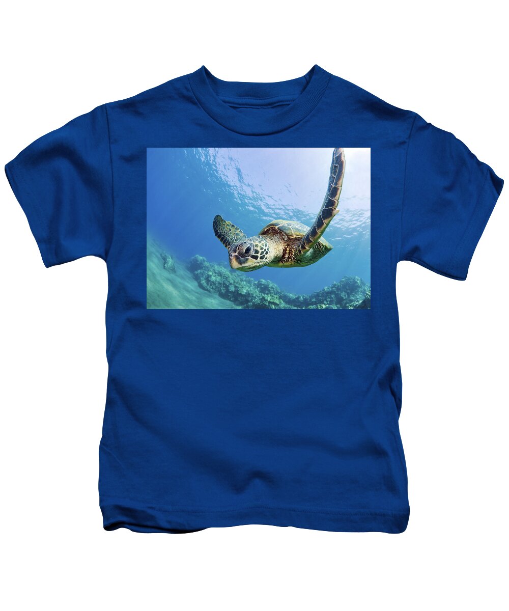 Animal Kids T-Shirt featuring the photograph Green Sea Turtle - Maui by M Swiet Productions