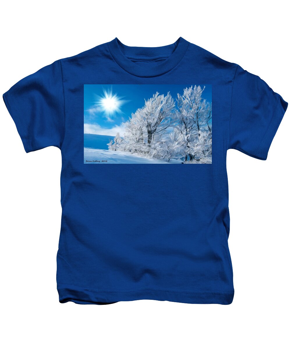 Ice Kids T-Shirt featuring the painting Icy Trees by Bruce Nutting
