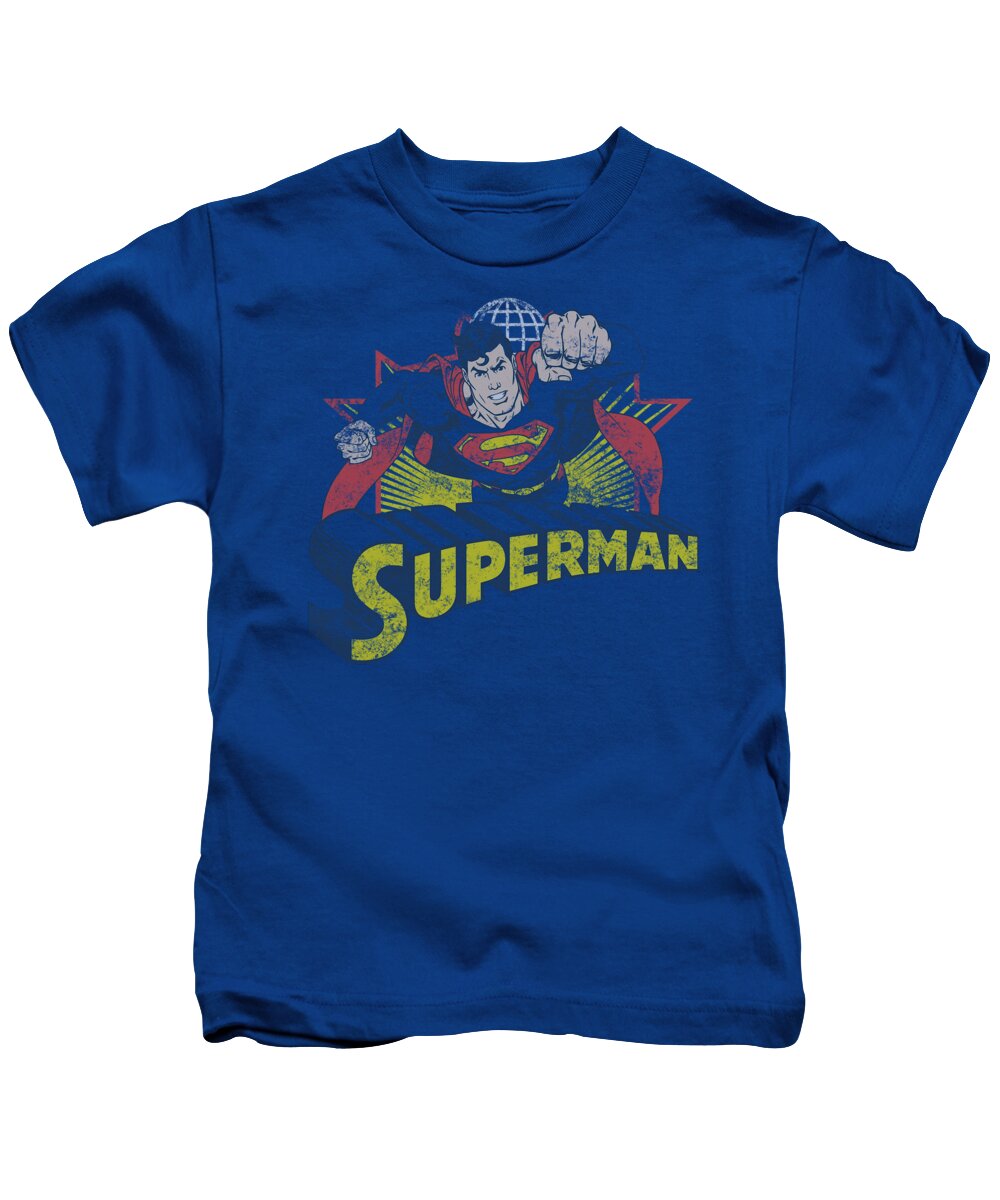 Justice League Of America Kids T-Shirt featuring the digital art Jla - Superman Rough Distress by Brand A