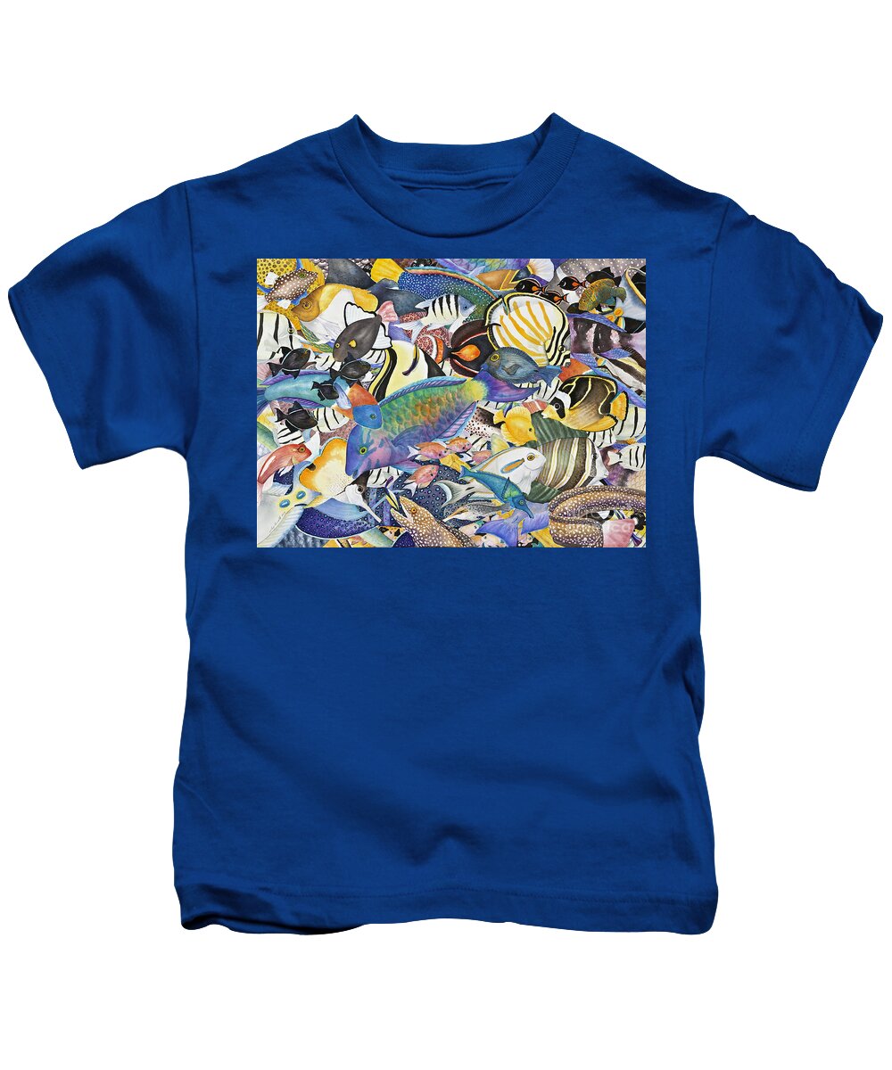 Fish Kids T-Shirt featuring the painting Kona Crowd by Lucy Arnold
