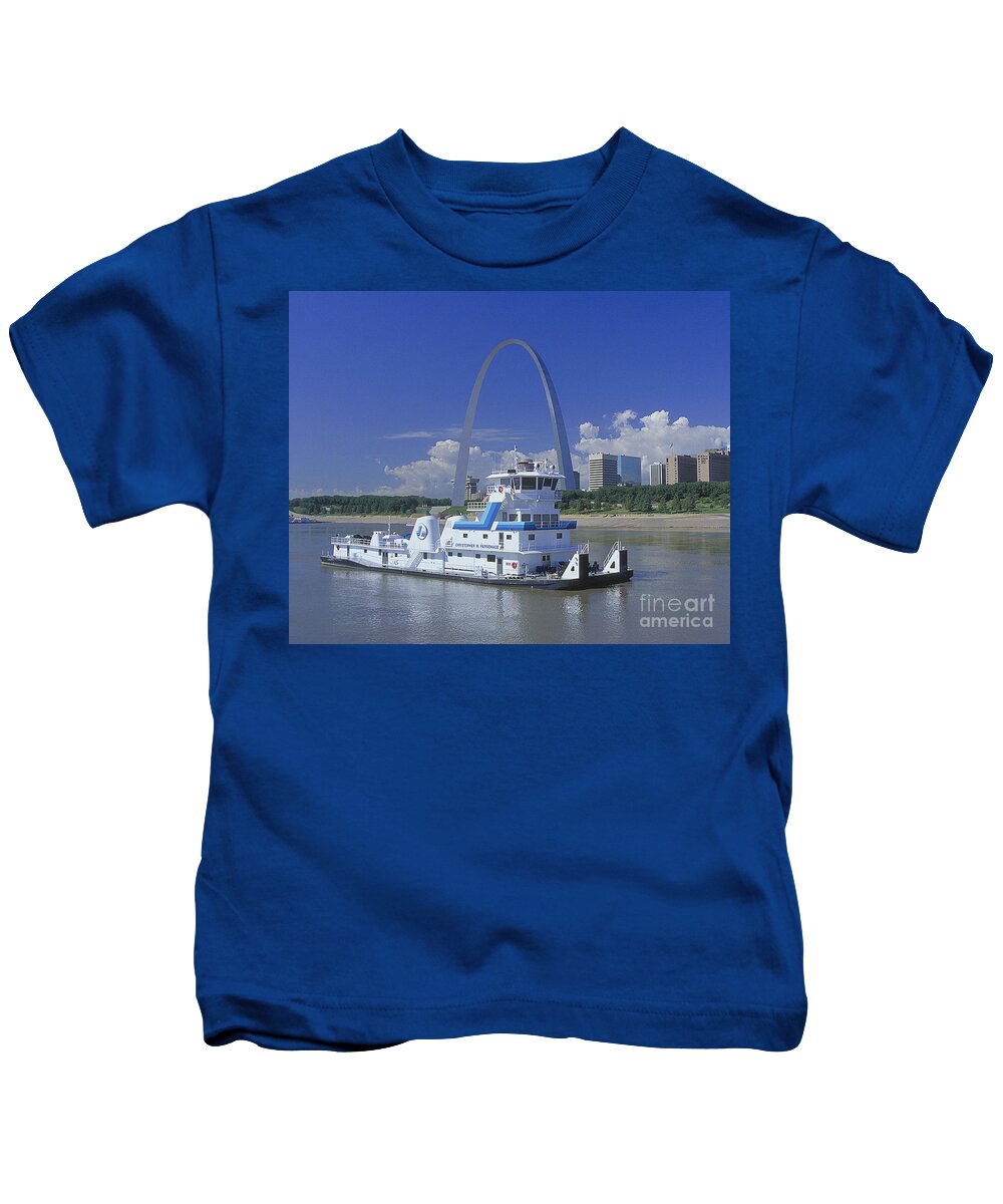 Mississippi River Kids T-Shirt featuring the photograph MEMCO Towboat in St Louis by Garry McMichael