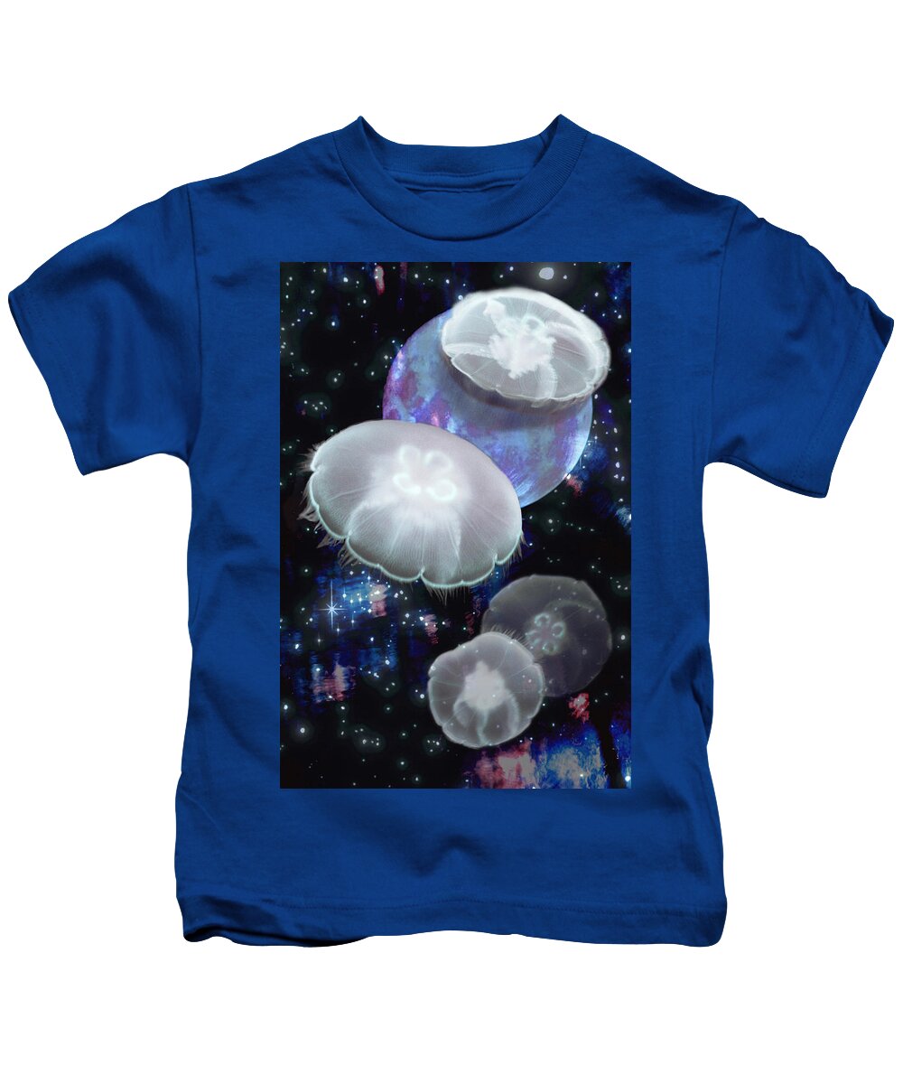 Moon Jellies Kids T-Shirt featuring the digital art Moon Jellies 2 by Lisa Yount