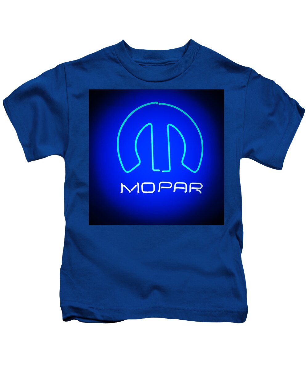 Mopar Neon Sign Kids T-Shirt featuring the photograph Mopar Neon Sign by Jill Reger