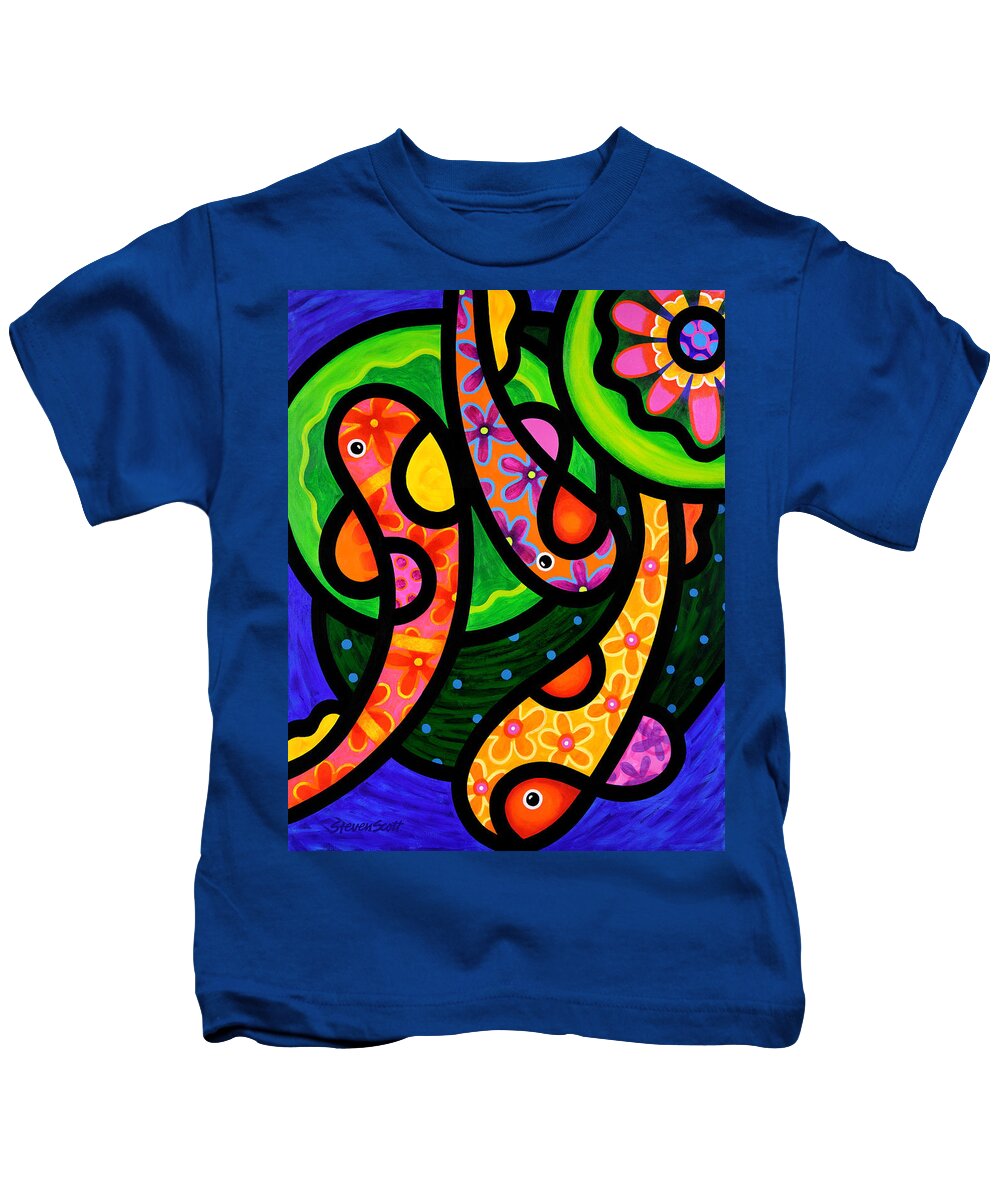 Koi Kids T-Shirt featuring the painting Paisley Pond - Vertical by Steven Scott