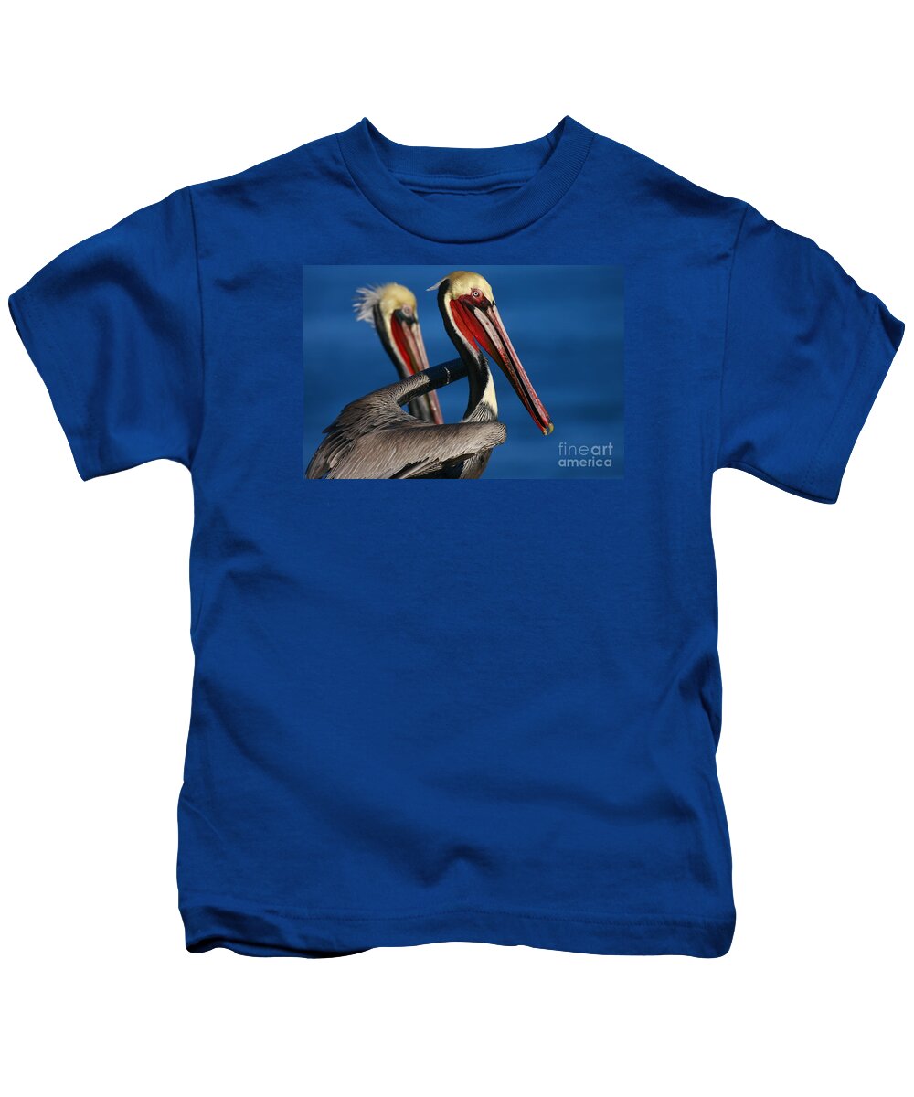 Landscapes Kids T-Shirt featuring the photograph La Jolla Pelicans In Waves by John F Tsumas