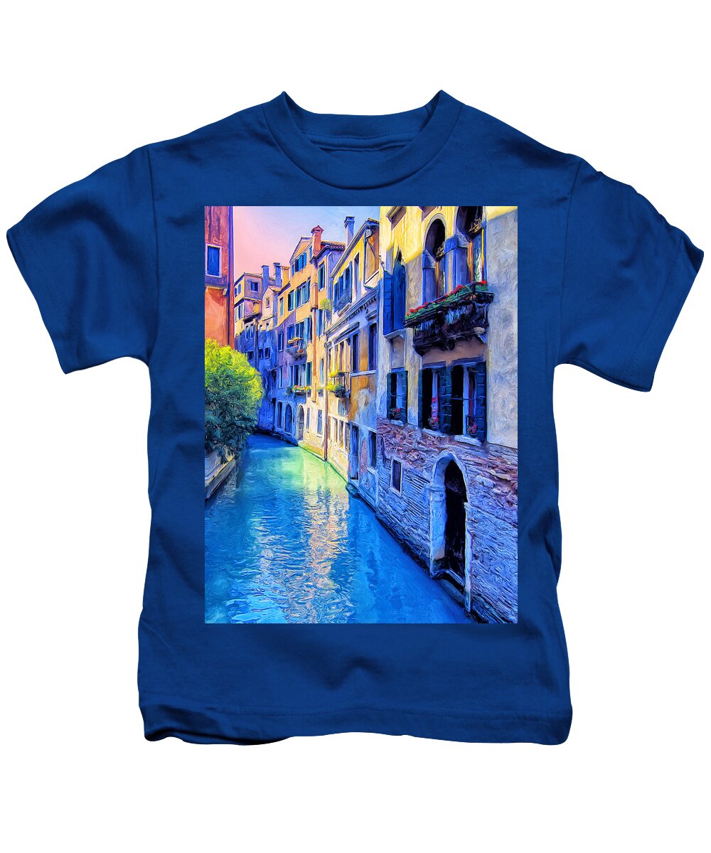 Venezia Kids T-Shirt featuring the painting Quiet Morning in Venice by Dominic Piperata