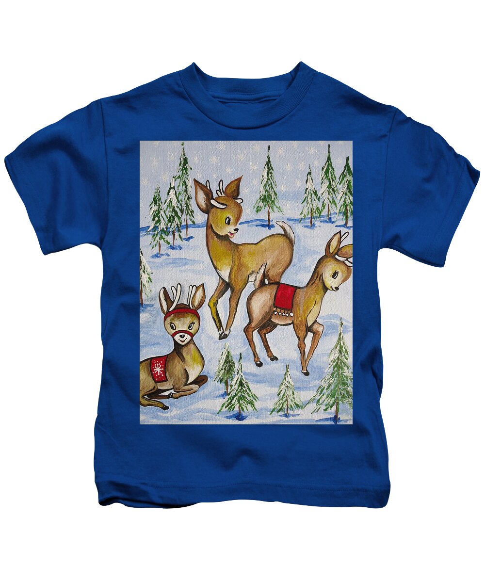 Reindeer Kids T-Shirt featuring the painting Reindeer by Leslie Manley