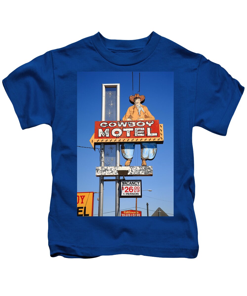 66 Kids T-Shirt featuring the photograph Route 66 - Cowboy Motel 2012 by Frank Romeo
