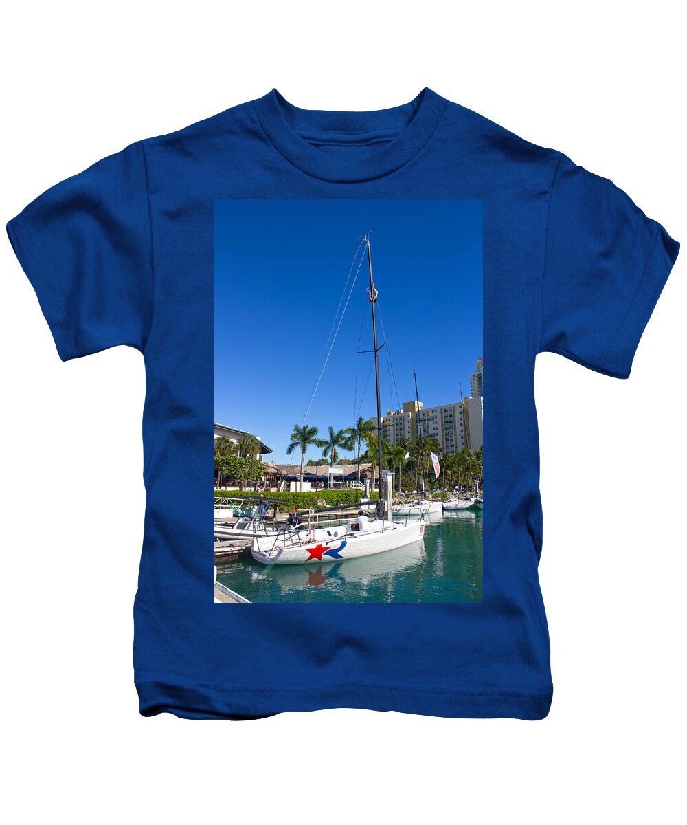 Sailboat Kids T-Shirt featuring the photograph Miami Beach Marina Sailboat with Red Star by Carlos Diaz