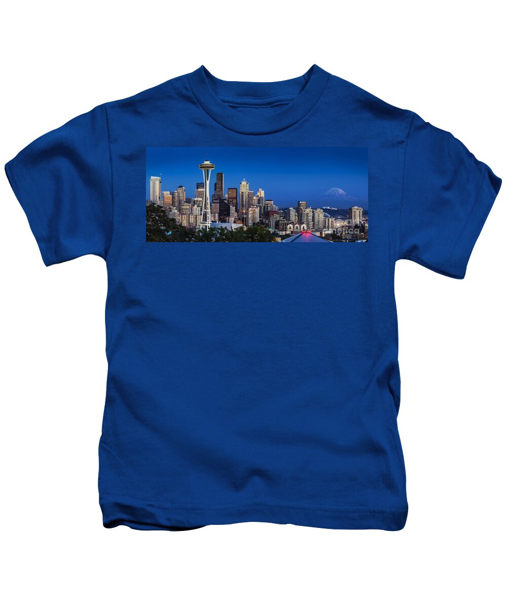 Seattle Kids T-Shirt featuring the photograph Seattle Skyline Panoramic by Brian Jannsen