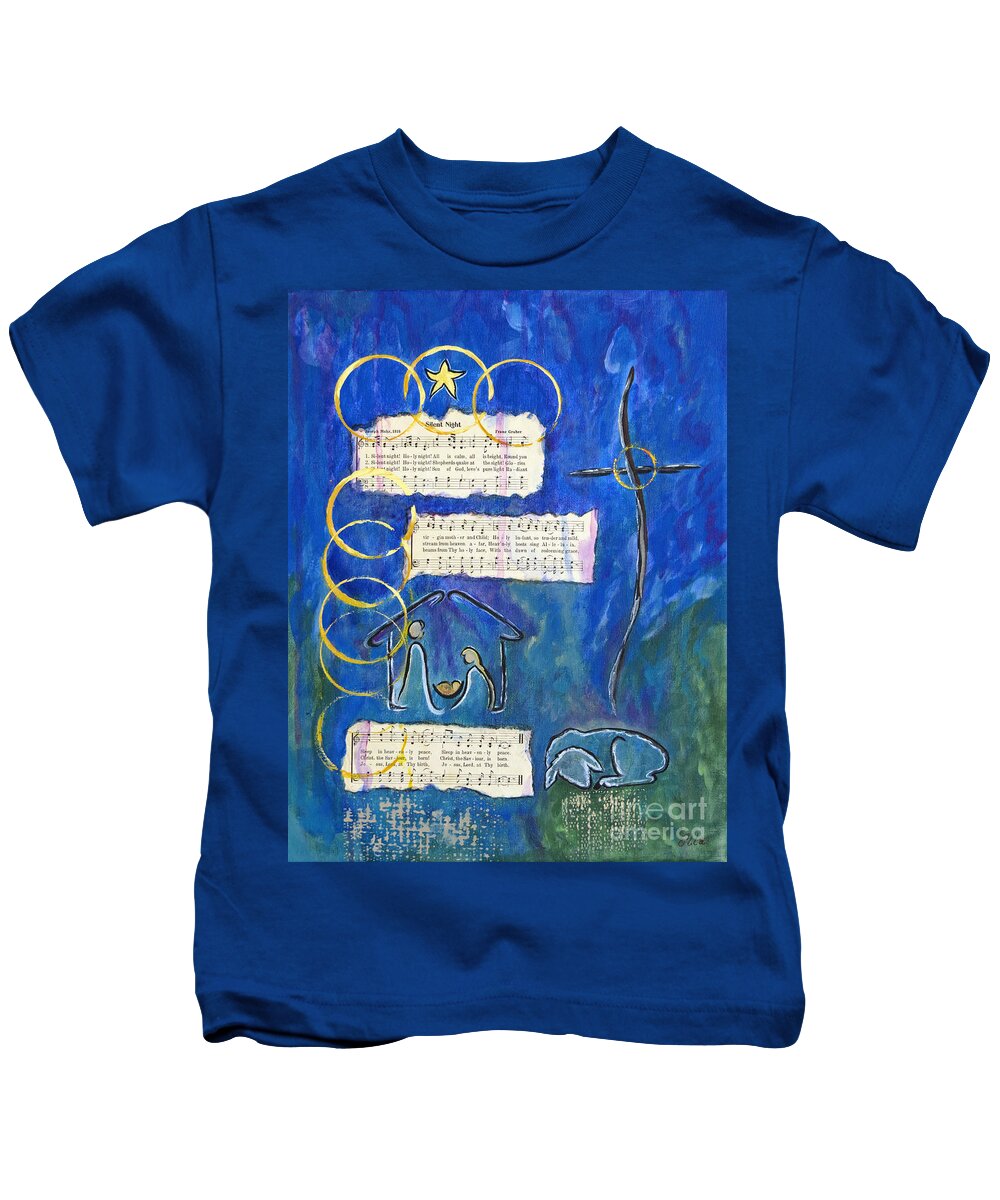 Nativity Kids T-Shirt featuring the painting Silent Night A Holy Night - Original Painting by Ella by Ella Kaye Dickey