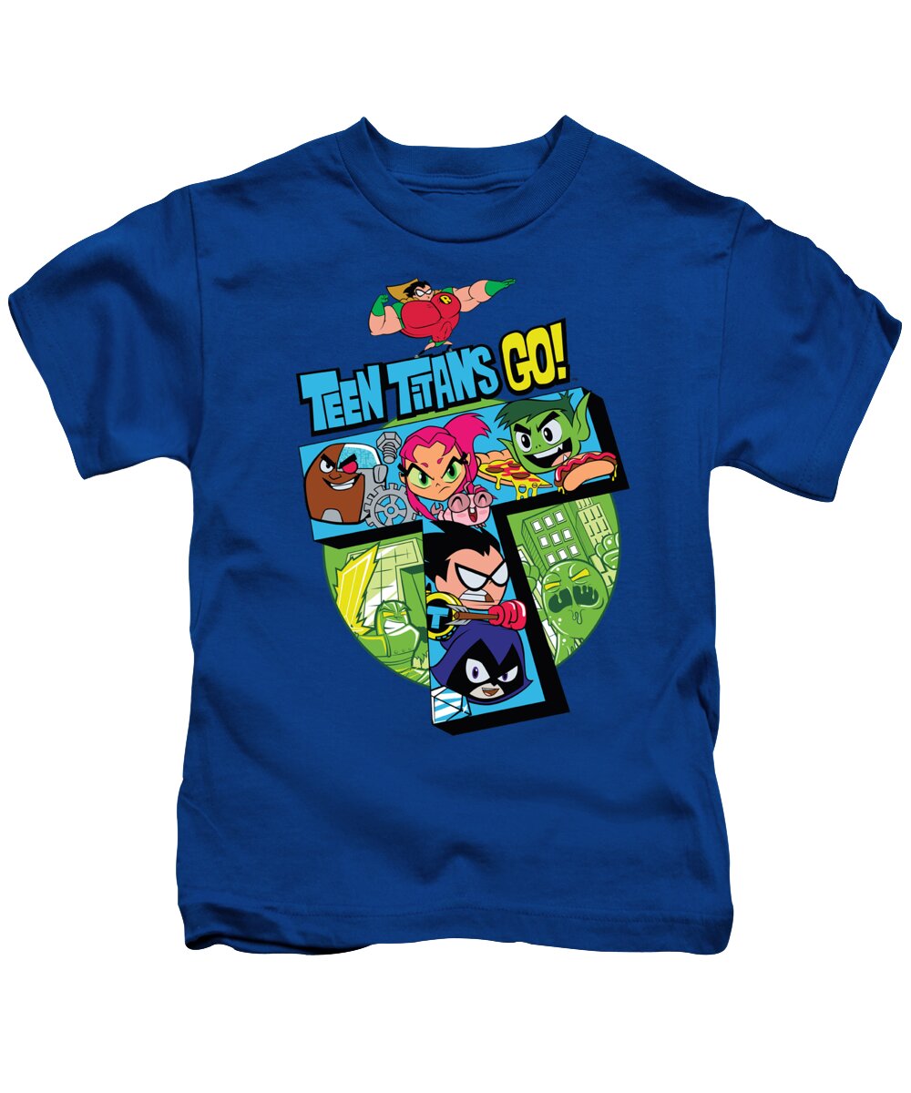  Kids T-Shirt featuring the digital art Teen Titans Go - T by Brand A