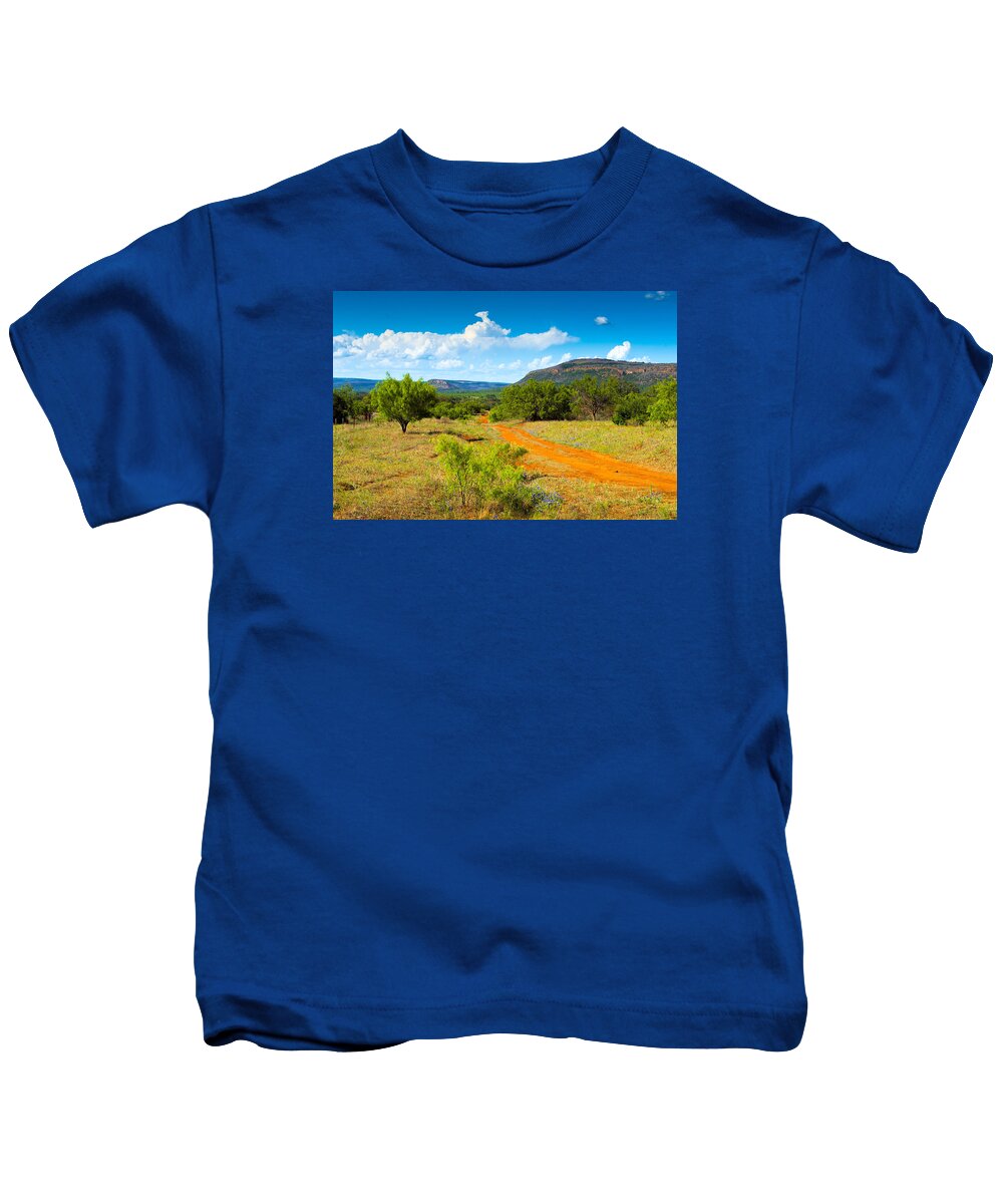 Texas Hill Country Kids T-Shirt featuring the photograph Texas Hill Country Red Dirt Road by Darryl Dalton