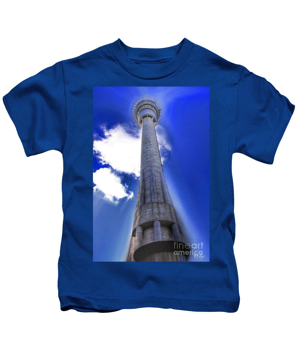 Sky Tower Kids T-Shirt featuring the painting The Sky Tower by HELGE Art Gallery