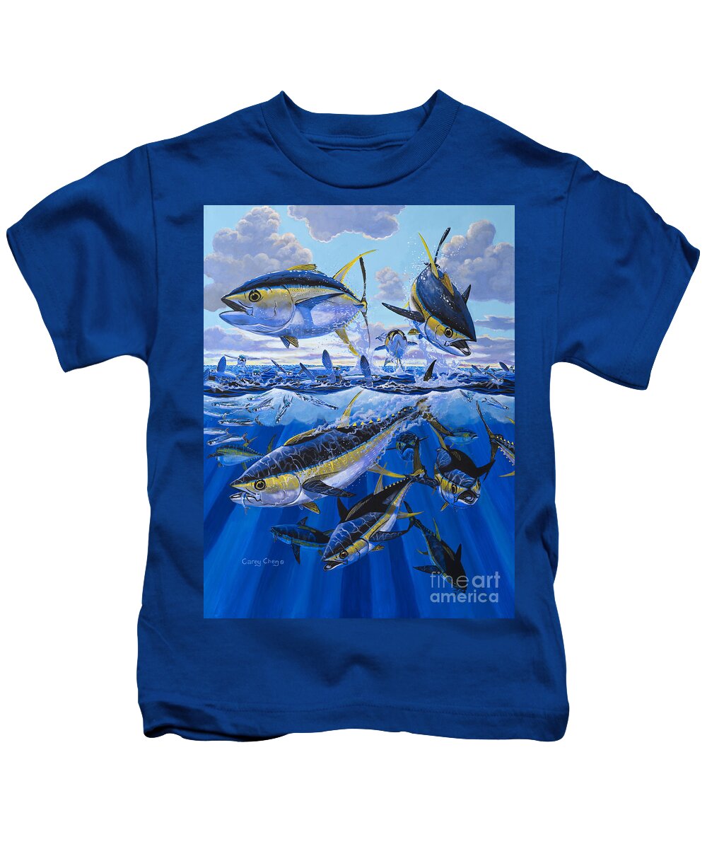 Tuna Kids T-Shirt featuring the painting Tuna rampage Off0018 by Carey Chen