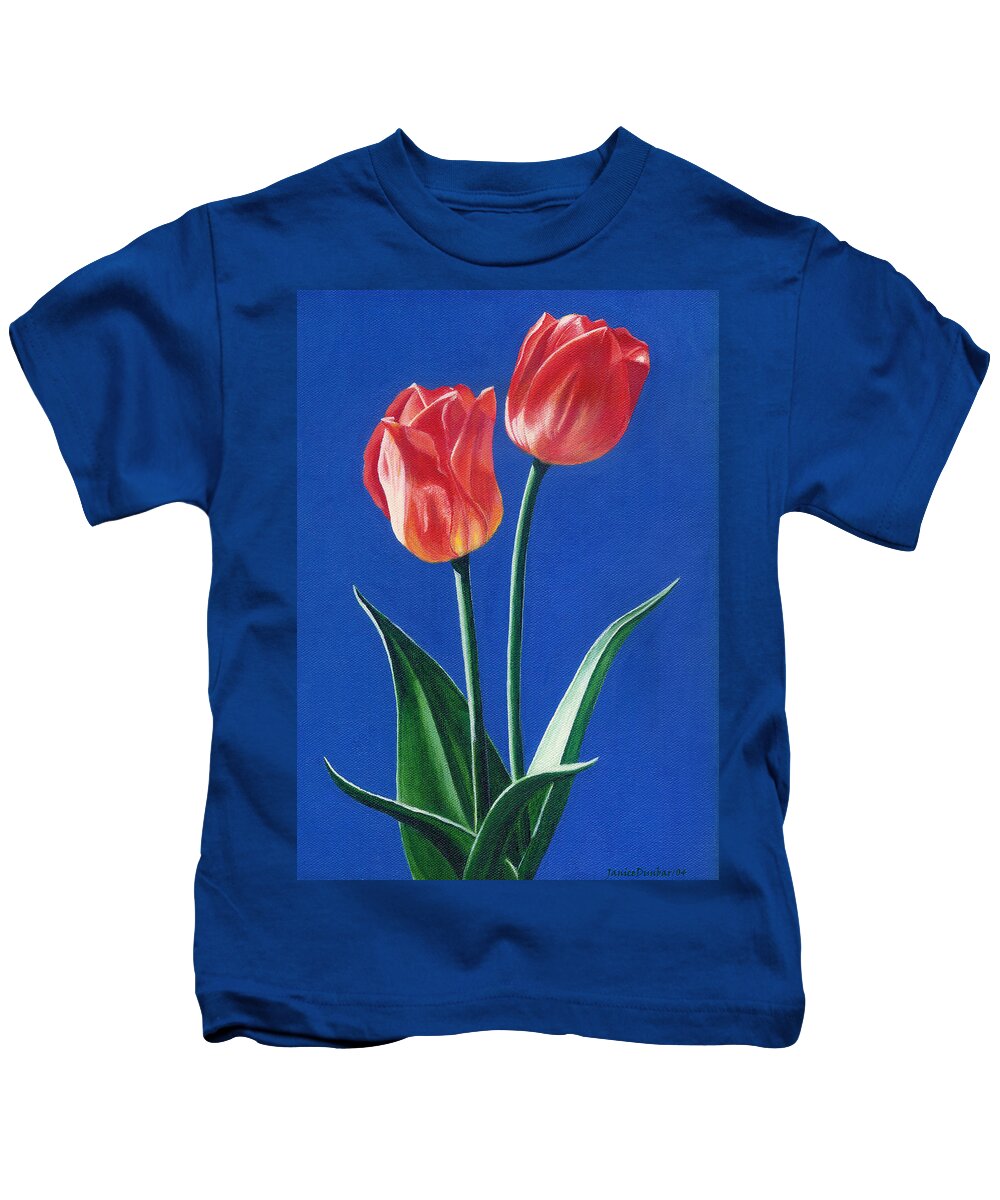 Tulips Kids T-Shirt featuring the painting Two Tulips by Janice Dunbar