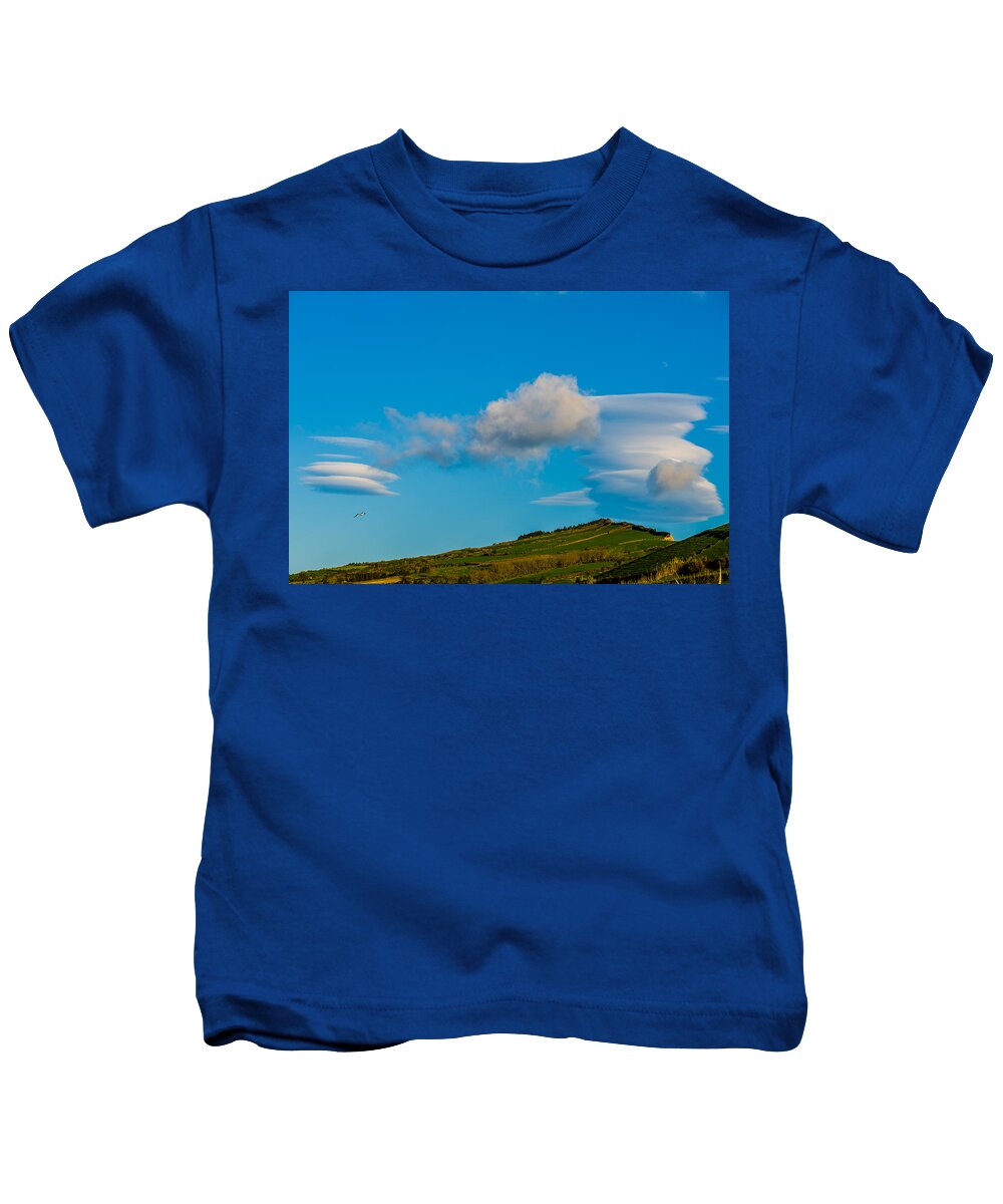 Above Kids T-Shirt featuring the photograph White Clouds Form Tornado by Joseph Amaral