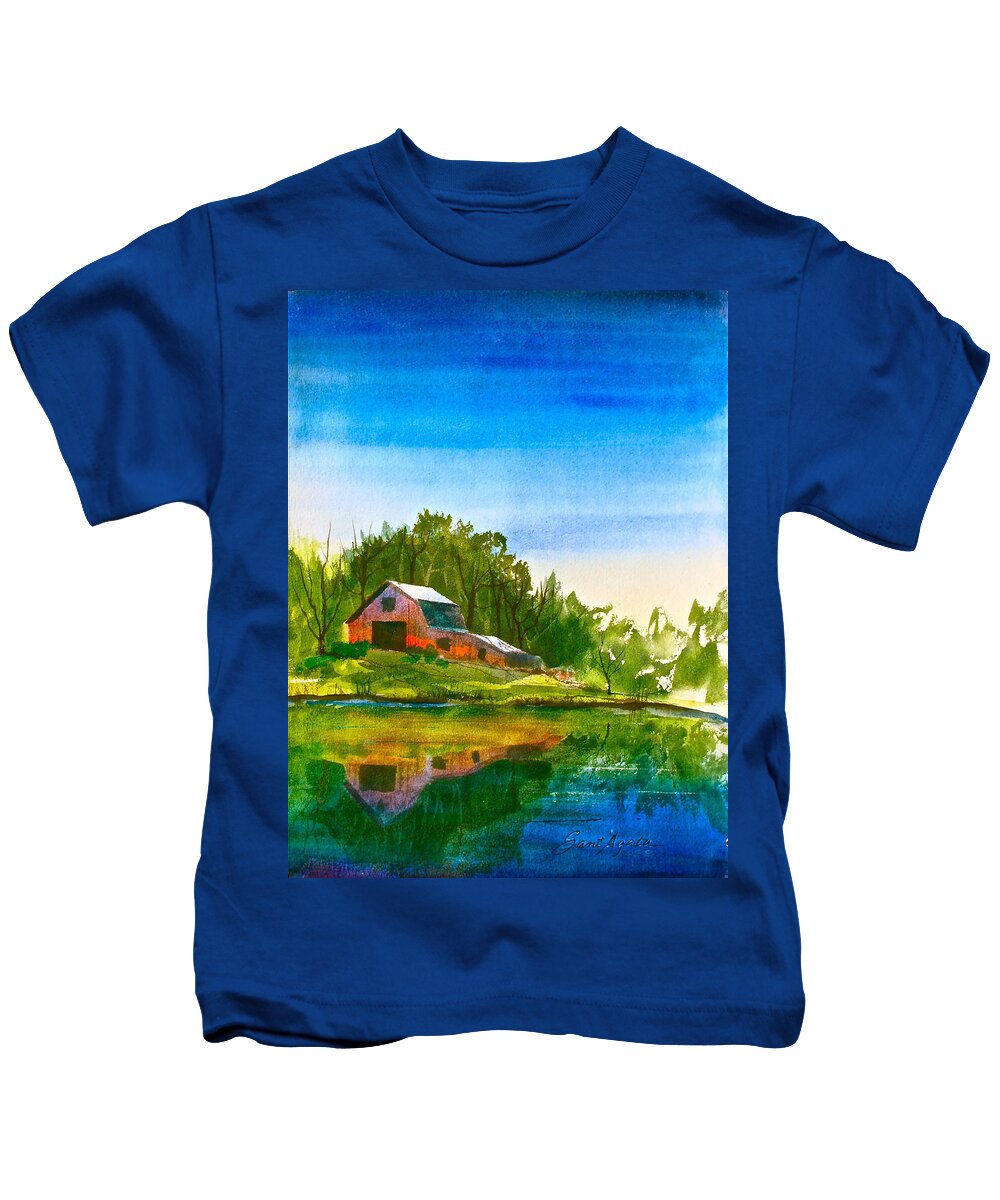 Blue Kids T-Shirt featuring the painting Blue Sky River by Frank SantAgata