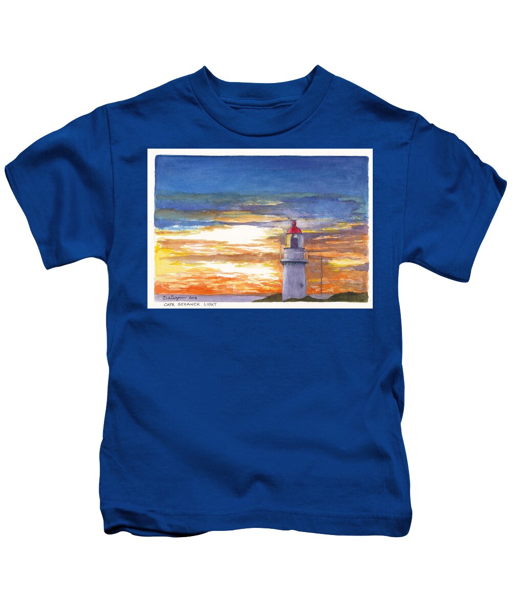 Seascape Kids T-Shirt featuring the painting Cape Schanck Light Victoria Australia by Dai Wynn