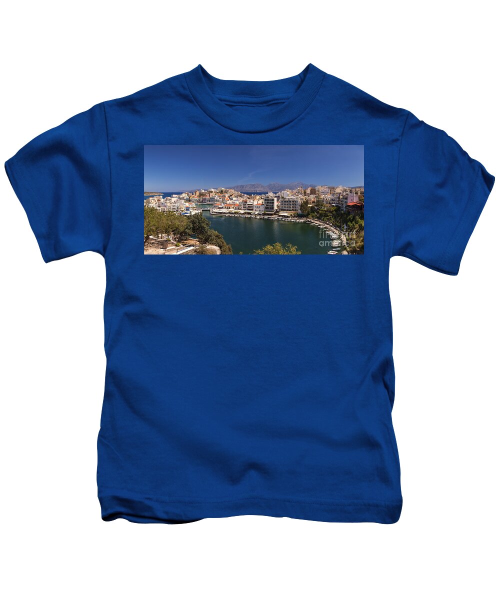 Greece Kids T-Shirt featuring the photograph Agios Nikolaos panorama #1 by Sophie McAulay